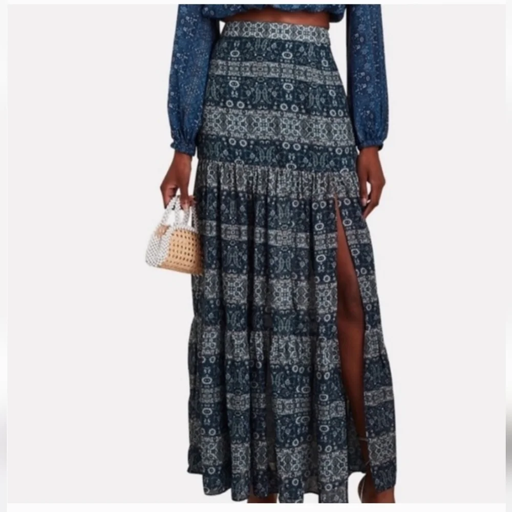 Intermix Women's 0 Aggie Tiered Floral Ruffle Midi Maxi Skirt Boho Chic New
